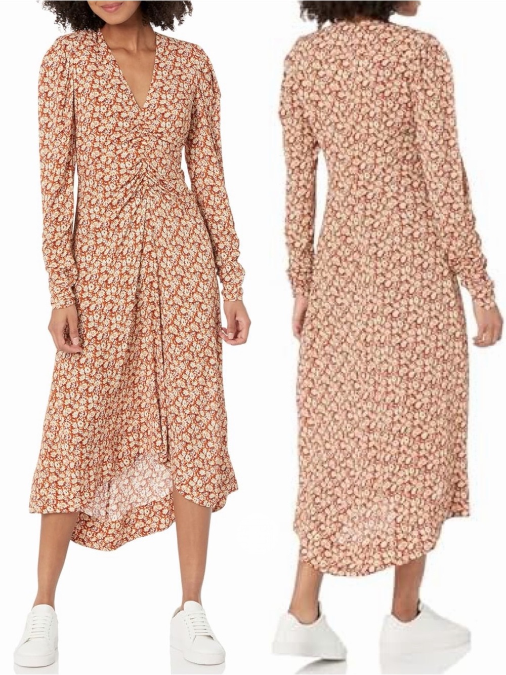 Joie Haruko Women’s Ruched V-Neck Lightweight Floral Relaxed Fit Midi Dress NEW